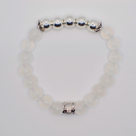 White Quartz and Silver Hematite with Zircon in Copper Charm Gemstone Bracelet - Picture 3 of 7